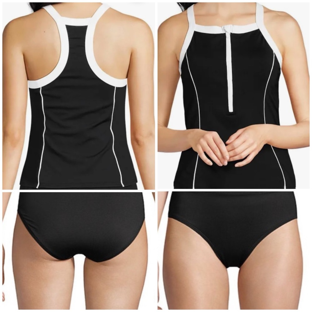 Lands end black tankini front zip 2 piece - Picture 5 of 6